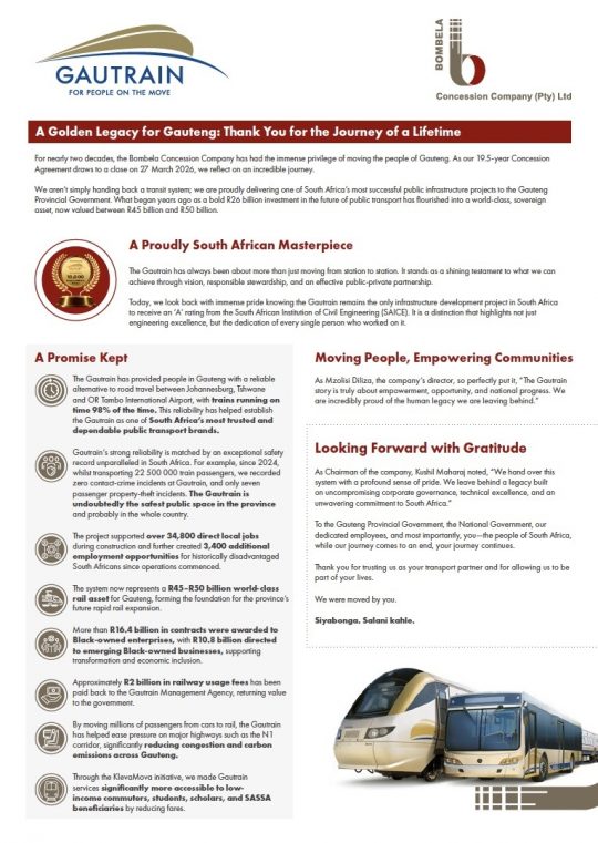 A Golden Legacy for Gauteng: Thank You for the Journey of a Lifetime