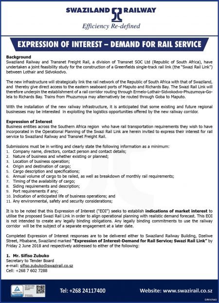 Swazi Rail Link Looking To Establish Market Interest