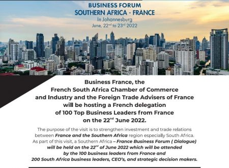 A Top Delegation of 100 French Business Leaders Will Visit South Africa 22 - 23 June 2022 for Investment Talks