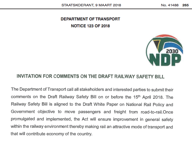 Railway Safety Draft Bill [X-2018]