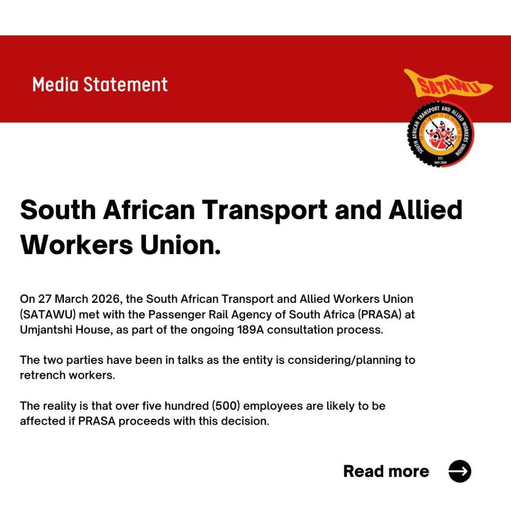SATAWU on Prasa's Plan to Retrench Over 500 Workers