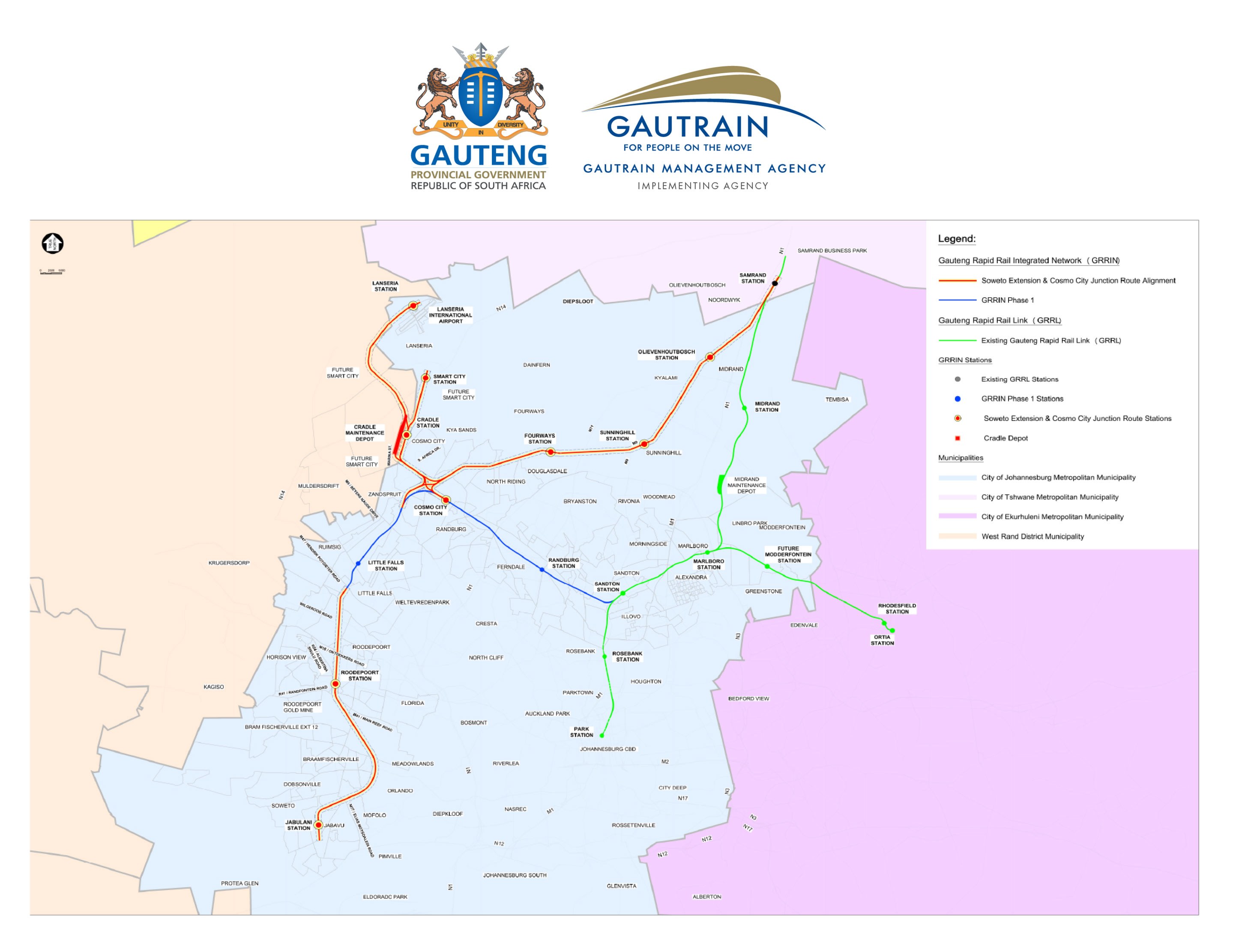 Gauteng Publishes Route Determination for Gautrain Network Extensions