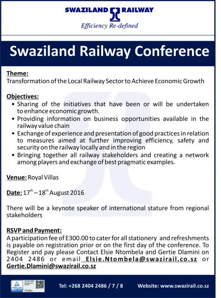 Swaziland Railway 2nd Local Rail Conference - 17 to 18 August 2016